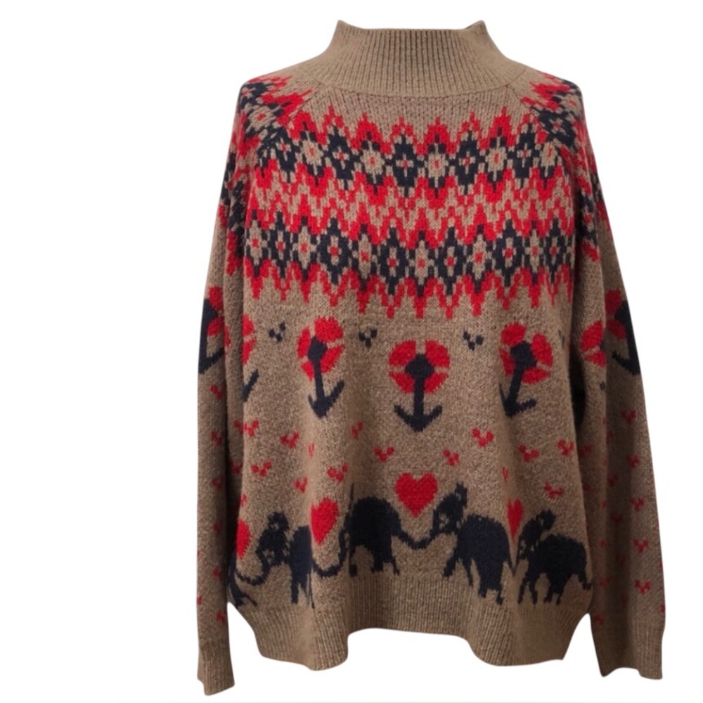COCOBLEU Women’s Tan and Red Patterned Sweater size XL warm comfy classic